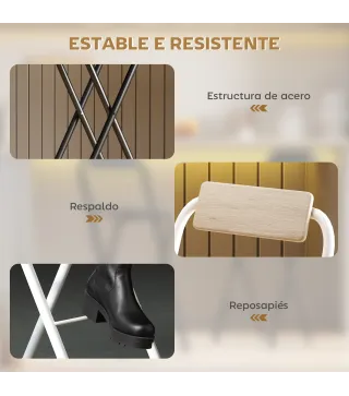 Juego de 2 Taburetes de Bar Plegables con Respaldo Reposapiés y Marco de Acero para Comedor Mostrador Natural