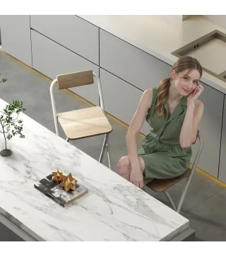 Juego de 2 Taburetes de Bar Plegables con Respaldo Reposapiés y Marco de Acero para Comedor Mostrador Natural