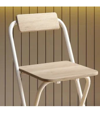 Juego de 2 Taburetes de Bar Plegables con Respaldo Reposapiés y Marco de Acero para Comedor Mostrador Natural