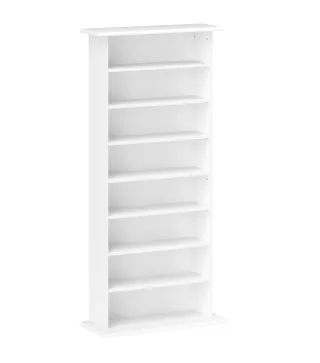 Estantería para CDs y DVDs Estrecha con 8 Compartimentos Estantes Ajustables 58x24x126,3 cm Blanco