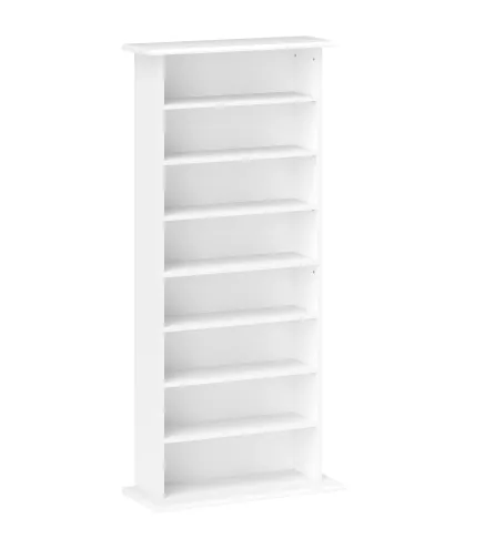 Estantería para CDs y DVDs Estrecha con 8 Compartimentos Estantes Ajustables 58x24x126,3 cm Blanco