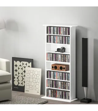 Estantería para CDs y DVDs Estrecha con 8 Compartimentos Estantes Ajustables 58x24x126,3 cm Blanco