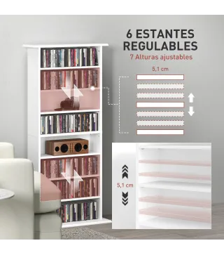 Estantería para CDs y DVDs Estrecha con 8 Compartimentos Estantes Ajustables 58x24x126,3 cm Blanco