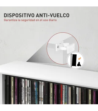 Estantería para CDs y DVDs Estrecha con 8 Compartimentos Estantes Ajustables 58x24x126,3 cm Blanco