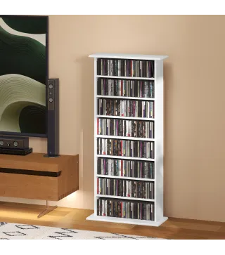 Estantería para CDs y DVDs Estrecha con 8 Compartimentos Estantes Ajustables 58x24x126,3 cm Blanco