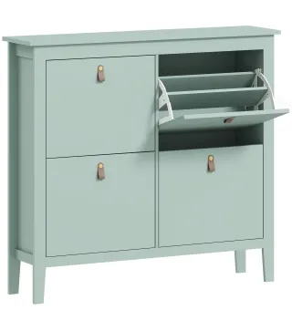 Zapatero Estrecho con 4 Compartimentos y Tiradores de Cuero PU para Pasillo y Recibidor 105x24x95,5 cm Verde Claro