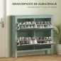 Zapatero Estrecho con 4 Compartimentos y Tiradores de Cuero PU para Pasillo y Recibidor 105x24x95,5 cm Verde Claro