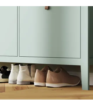 Zapatero Estrecho con 4 Compartimentos y Tiradores de Cuero PU para Pasillo y Recibidor 105x24x95,5 cm Verde Claro