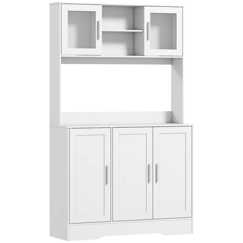 Alacena de Cocina con 2 Puertas de Vidrio Encimera Amplia para Microondas Estantes Ajustables 108x35x180 cm Blanco