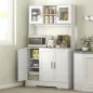Alacena de Cocina con 2 Puertas de Vidrio Encimera Amplia para Microondas Estantes Ajustables 108x35x180 cm Blanco