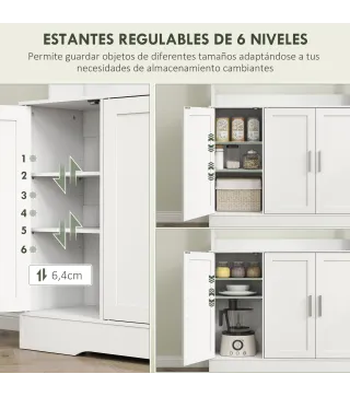 Alacena de Cocina con 2 Puertas de Vidrio Encimera Amplia para Microondas Estantes Ajustables 108x35x180 cm Blanco