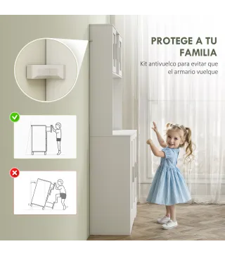 Alacena de Cocina con 2 Puertas de Vidrio Encimera Amplia para Microondas Estantes Ajustables 108x35x180 cm Blanco