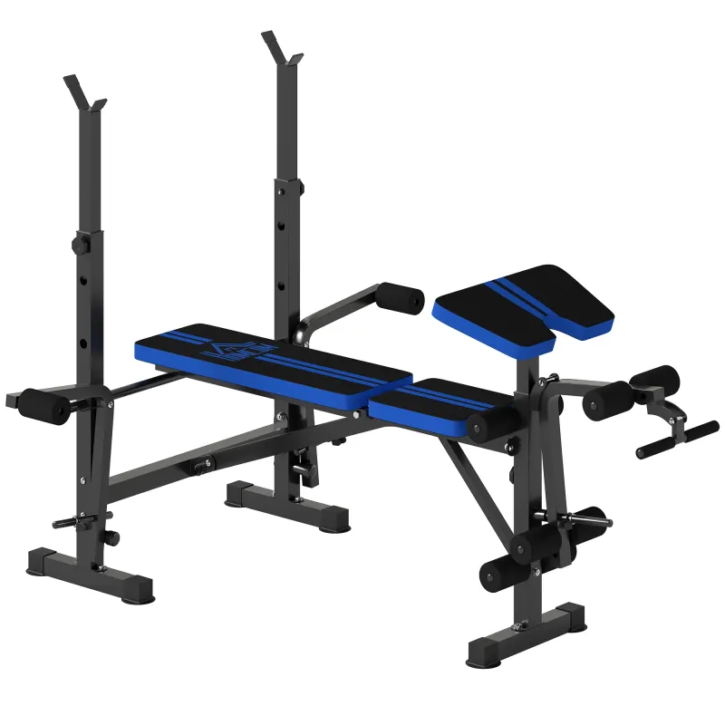 Banco de Musculación con Respaldo Ajustable y Soporte para Barras Regulable para Entrenamiento en Casa Gimnasio Negro