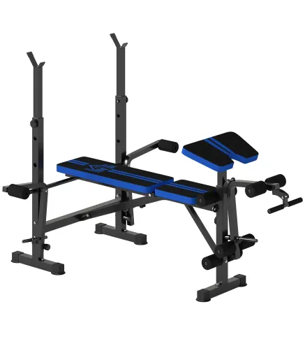 Banco de Musculación con Respaldo Ajustable y Soporte para Barras Regulable para Entrenamiento en Casa Gimnasio Negro