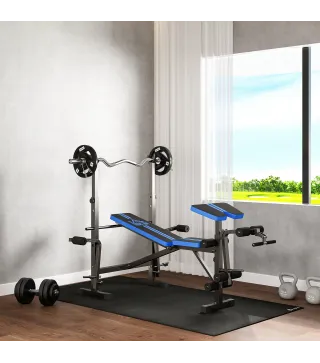 Banco de Musculación con Respaldo Ajustable y Soporte para Barras Regulable para Entrenamiento en Casa Gimnasio Negro