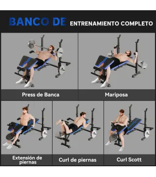 Banco de Musculación con Respaldo Ajustable y Soporte para Barras Regulable para Entrenamiento en Casa Gimnasio Negro