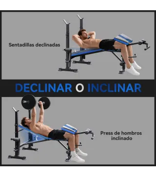 Banco de Musculación con Respaldo Ajustable y Soporte para Barras Regulable para Entrenamiento en Casa Gimnasio Negro