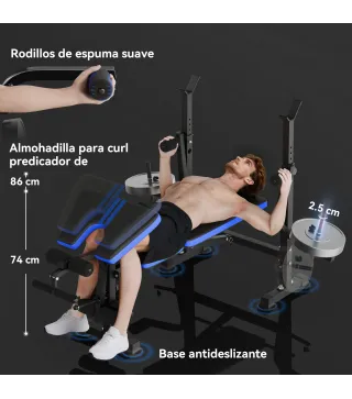 Banco de Musculación con Respaldo Ajustable y Soporte para Barras Regulable para Entrenamiento en Casa Gimnasio Negro