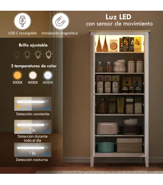 Alacena de Cocina Alta con Luz LED Sensor de Movimiento Iluminación Regulable en 3 Colores Blanco