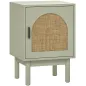Mesilla de Noche con Puerta de Ratán Estante Ajustable y Patas de Madera Estilo Bohemio 40x35x58 cm Verde Claro