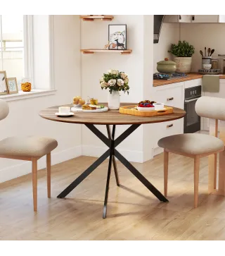 Mesa de Comedor Redonda para 4 Personas con Estructura de Acero Ø120x75 cm Marrón Oscuro