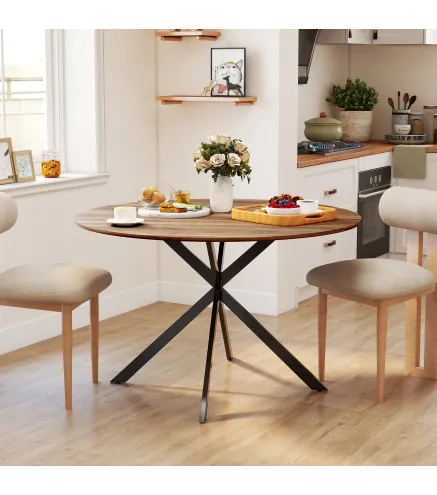 Mesa de Comedor Redonda para 4 Personas con Estructura de Acero Ø120x75 cm Marrón Oscuro