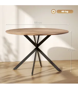Mesa de Comedor Redonda para 4 Personas con Estructura de Acero Ø120x75 cm Marrón Oscuro