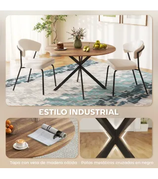 Mesa de Comedor Redonda para 4 Personas con Estructura de Acero Ø120x75 cm Marrón Oscuro