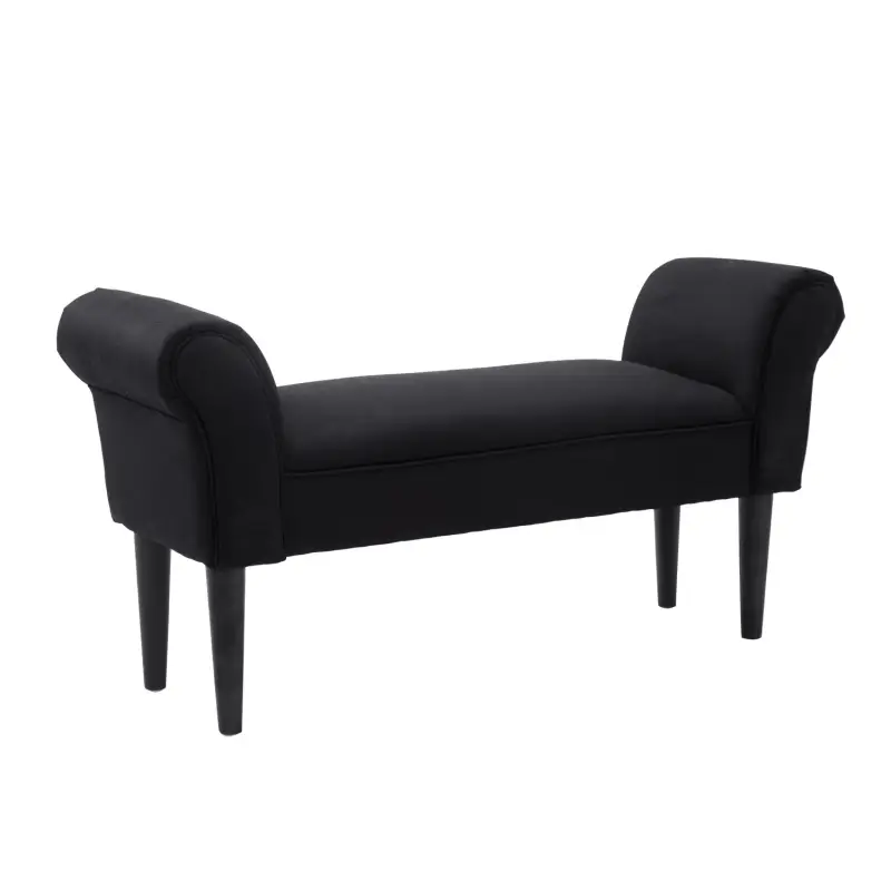 Banco Pie de Cama, Taburete Pie de Cama Tapizado en Lona con Patas de Madera, Reposabrazos y Asiento Acolchado, Estilo Moderno, Banco Pie de Cama, Taburete Pie de Cama Tapizado en Lona con Patas de Madera, Reposabrazos y Asiento Acolchado, Estilo Moderno,