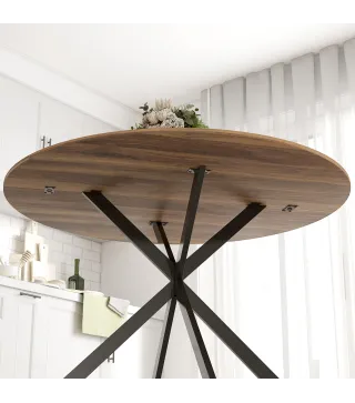 Mesa de Comedor Redonda para 4 Personas con Estructura de Acero Ø120x75 cm Marrón Oscuro