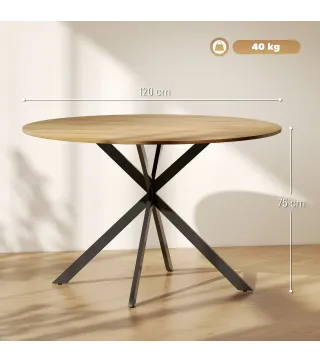 Mesa de Comedor Redonda para 4 Personas con Estructura de Acero Ø120x75 cm Roble
