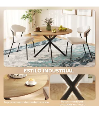 Mesa de Comedor Redonda para 4 Personas con Estructura de Acero Ø120x75 cm Roble