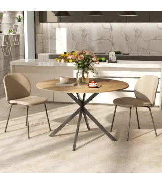 Mesa de Comedor Redonda para 4 Personas con Estructura de Acero Ø120x75 cm Roble