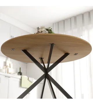 Mesa de Comedor Redonda para 4 Personas con Estructura de Acero Ø120x75 cm Roble