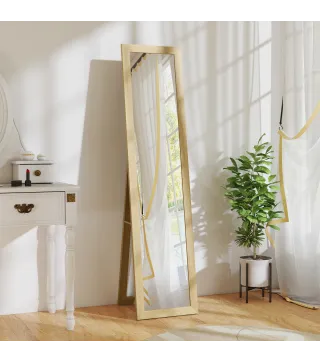 Espejo de Cuerpo Entero 157x37 cm con Marco de MDF Espejo de Pie Inclinado o Colgante Roble