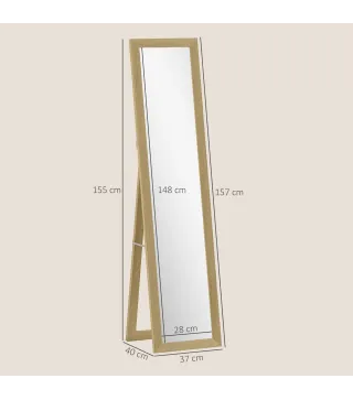 Espejo de Cuerpo Entero 157x37 cm con Marco de MDF Espejo de Pie Inclinado o Colgante Roble
