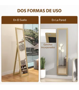 Espejo de Cuerpo Entero 157x37 cm con Marco de MDF Espejo de Pie Inclinado o Colgante Roble