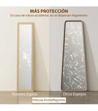 Espejo de Cuerpo Entero 157x37 cm con Marco de MDF Espejo de Pie Inclinado o Colgante Roble