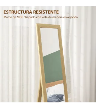 Espejo de Cuerpo Entero 157x37 cm con Marco de MDF Espejo de Pie Inclinado o Colgante Roble