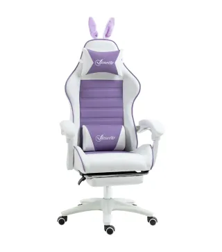 Silla Gaming de Cuero Sintético Reclinable 135° Reposacabezas Soporte Lumbar y Reposapiés 65x63x136-142 cm Púrpura