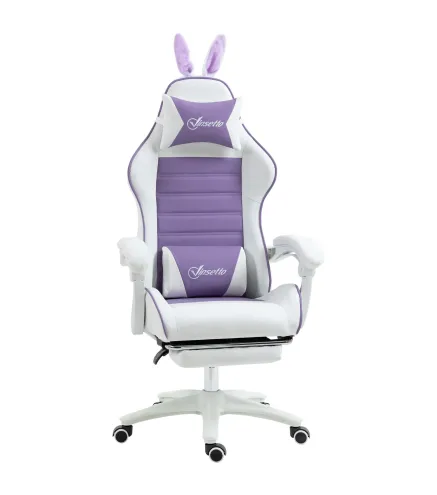 Silla Gaming de Cuero Sintético Reclinable 135° Reposacabezas Soporte Lumbar y Reposapiés 65x63x136-142 cm Púrpura