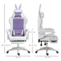 Silla Gaming de Cuero Sintético Reclinable 135° Reposacabezas Soporte Lumbar y Reposapiés 65x63x136-142 cm Púrpura