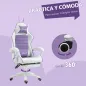 Silla Gaming de Cuero Sintético Reclinable 135° Reposacabezas Soporte Lumbar y Reposapiés 65x63x136-142 cm Púrpura