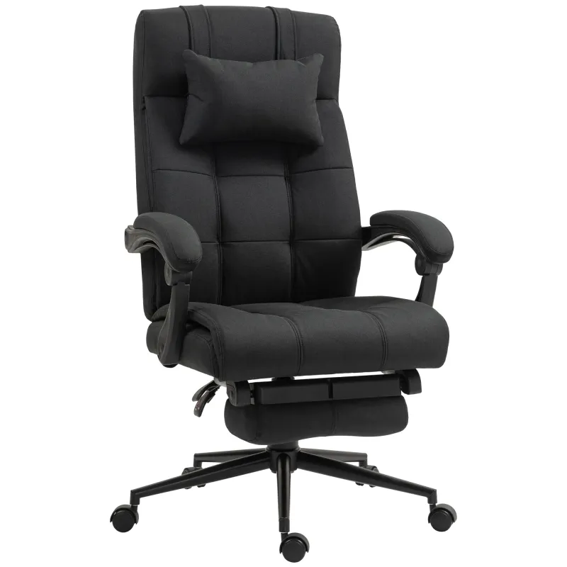 Silla de Escritorio Reclinable con Altura Ajustable Reposapiés Reposacabezas y Reposabrazos 66x76x112-120 cm Negro