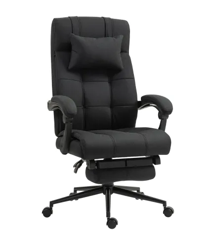 Silla de Escritorio Reclinable con Altura Ajustable Reposapiés Reposacabezas y Reposabrazos 66x76x112-120 cm Negro