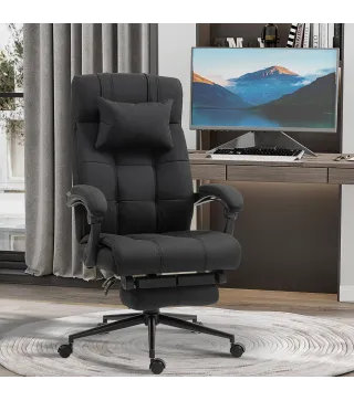 Silla de Escritorio Reclinable con Altura Ajustable Reposapiés Reposacabezas y Reposabrazos 66x76x112-120 cm Negro