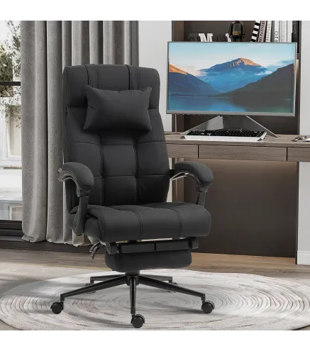 Silla de Escritorio Reclinable con Altura Ajustable Reposapiés Reposacabezas y Reposabrazos 66x76x112-120 cm Negro