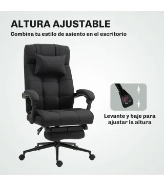 Silla de Escritorio Reclinable con Altura Ajustable Reposapiés Reposacabezas y Reposabrazos 66x76x112-120 cm Negro