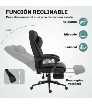 Silla de Escritorio Reclinable con Altura Ajustable Reposapiés Reposacabezas y Reposabrazos 66x76x112-120 cm Negro