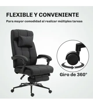 Silla de Escritorio Reclinable con Altura Ajustable Reposapiés Reposacabezas y Reposabrazos 66x76x112-120 cm Negro